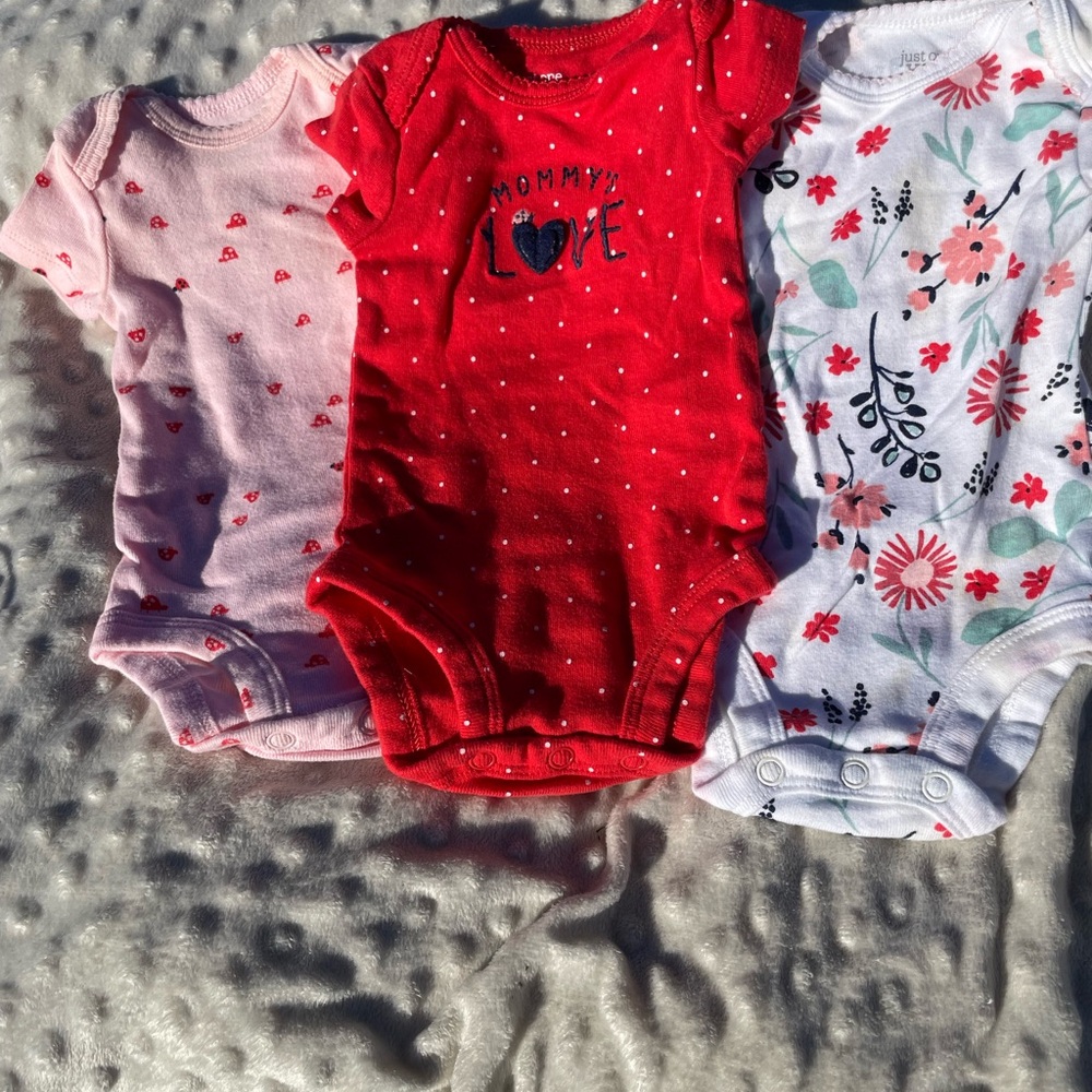 Red, Pink, and White Baby Onesies Set
